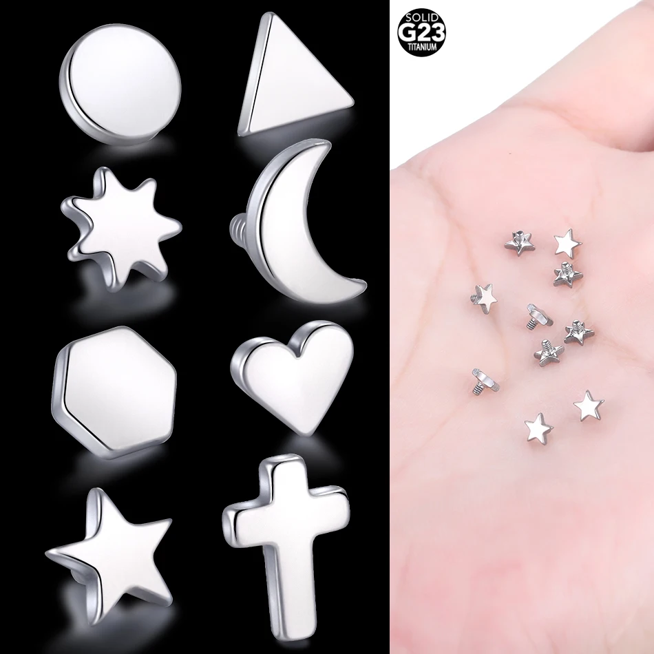 10 Pezzi Piercing Microdermico In Titanio Superficie Filettata Internamente Pircing Star Moon Ball Heart Top Skin Diver Body Jewelry