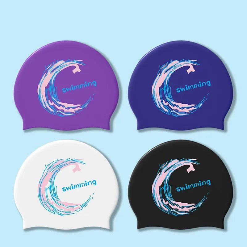 Printed Swimming Caps Long Hair Ear Protection Unisex Men Women Swim Caps Stretch Elastic Silicone Swimming Cap Pool Accessories 2