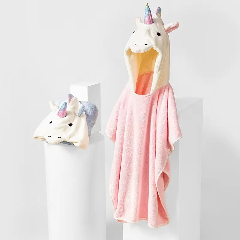 Hooded Shower Towel 70*130cm Ponchos Boys Girls Beach Towel Coral Fleece Wearable Kids Bathrobe Baby Bath Water Absorbent