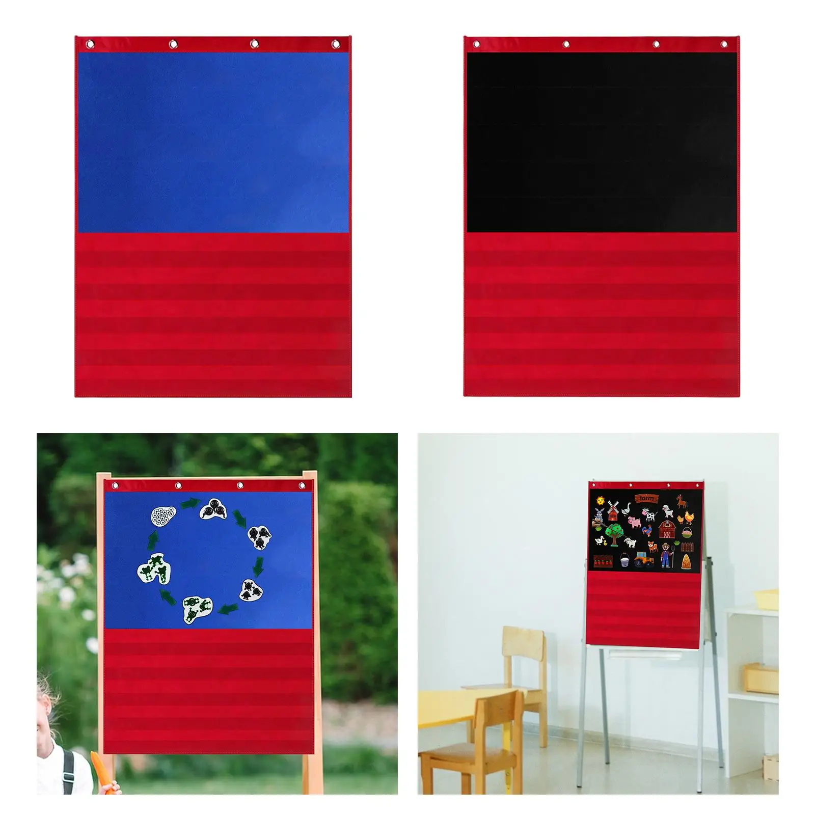 Pocket Chart for Kids Teaching Chart with Sentence Strips Felt Story Board Pocket for Kindergarden Preschool Classroom
