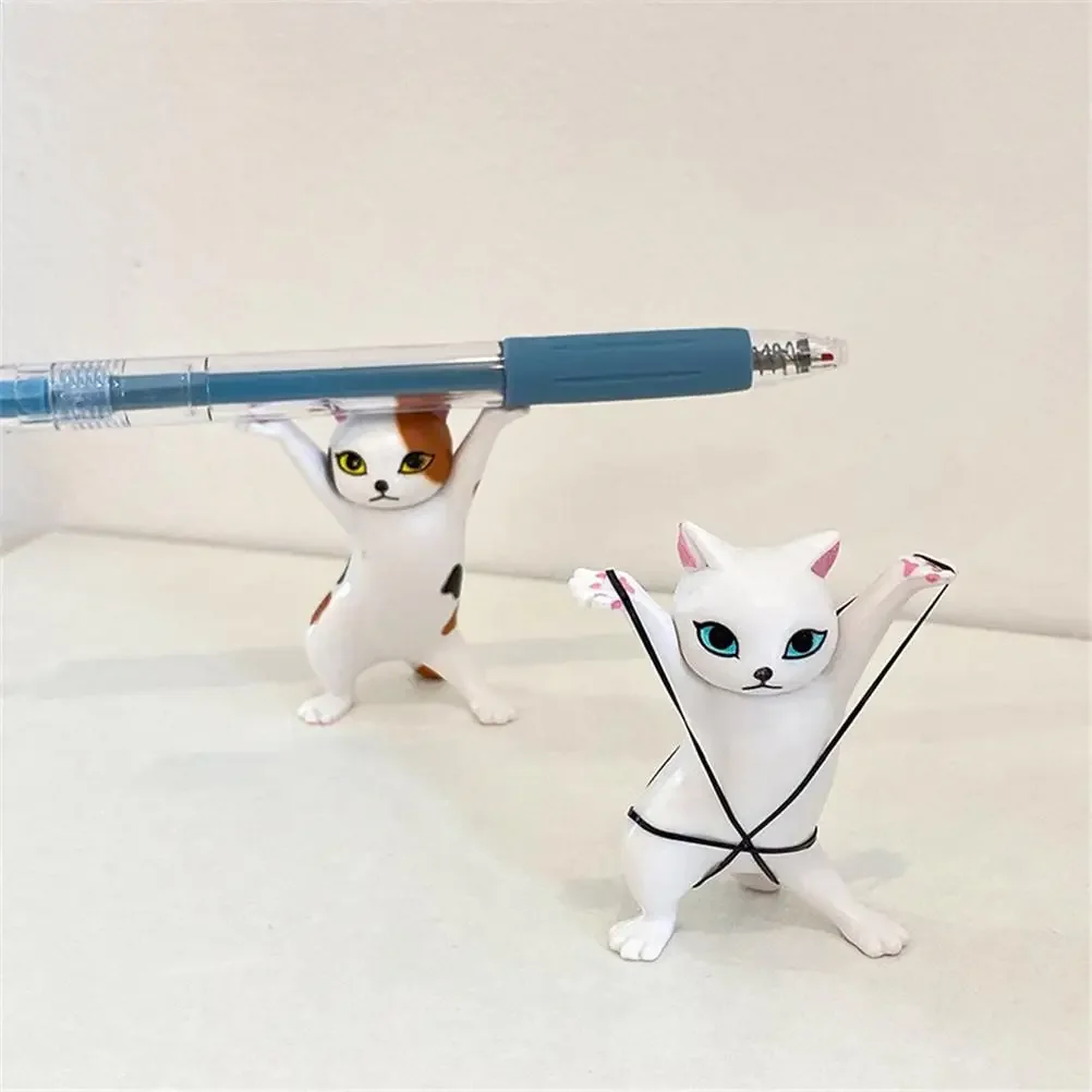 Office Supplies Set Kawaii Cats Pen Holder Funny Cat Doll Ornaments Plastic Crafts Earphone Support for Room Office Desk Home Decoration Accessories