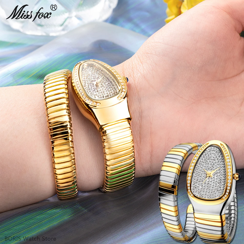 

MISSFOX Top Brand Watch For Women Luxury Steel Snake Shape Bracelet Create Design Gold Silver Quartz Wristwatch reloj mujer 2023