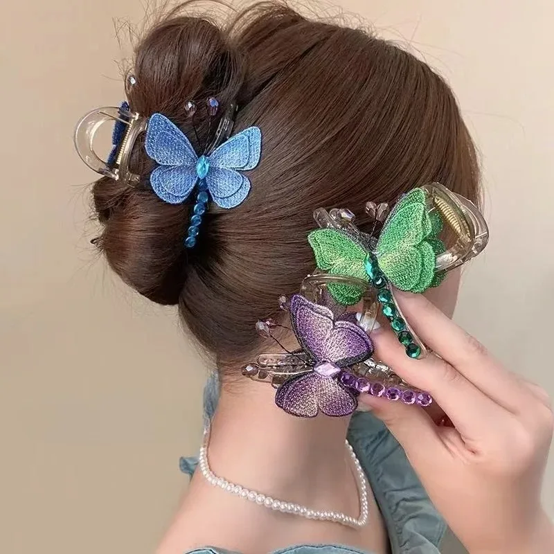 Sweet Embroidery Butterfly Hair Claw Acrylic Claw Clips Elegant Hair Clips INS Hair Accessories for Women Girls