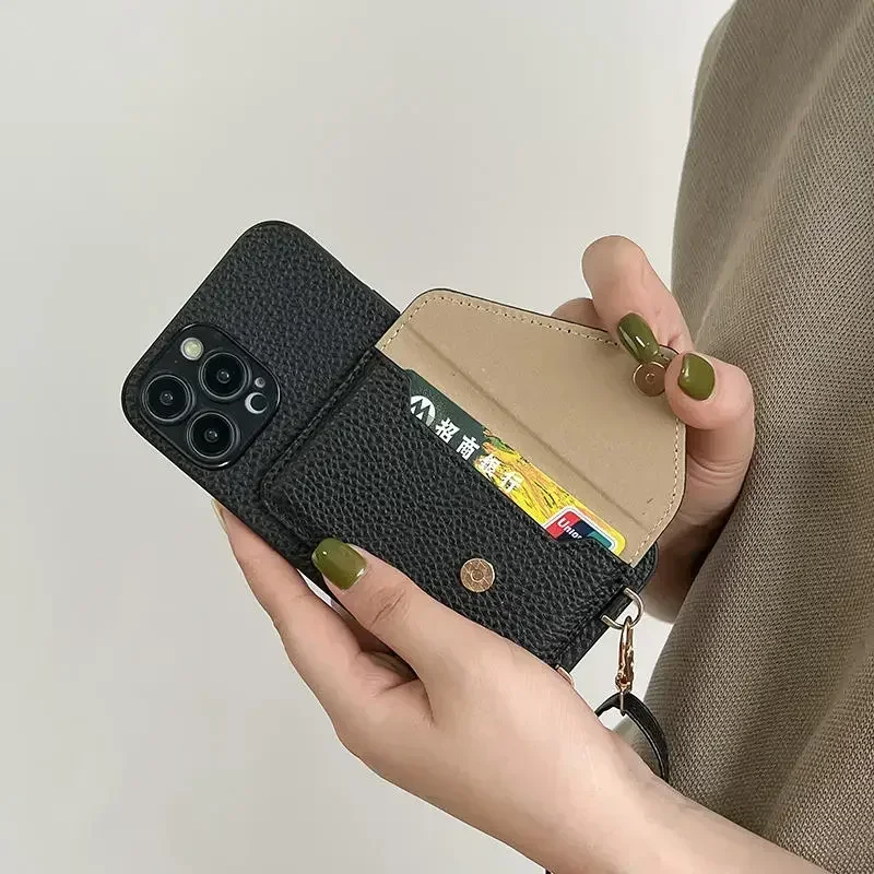 Lanyard Crossbody Leather Phone Case with Wallet and Card Holder