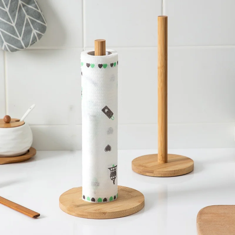 Vertical Wooden Roll Paper Shelf Storage Rack Kitchen Paper Towel Rack Japanese Style Plastic Wrap Lazy Cling Film Rag Holder 2