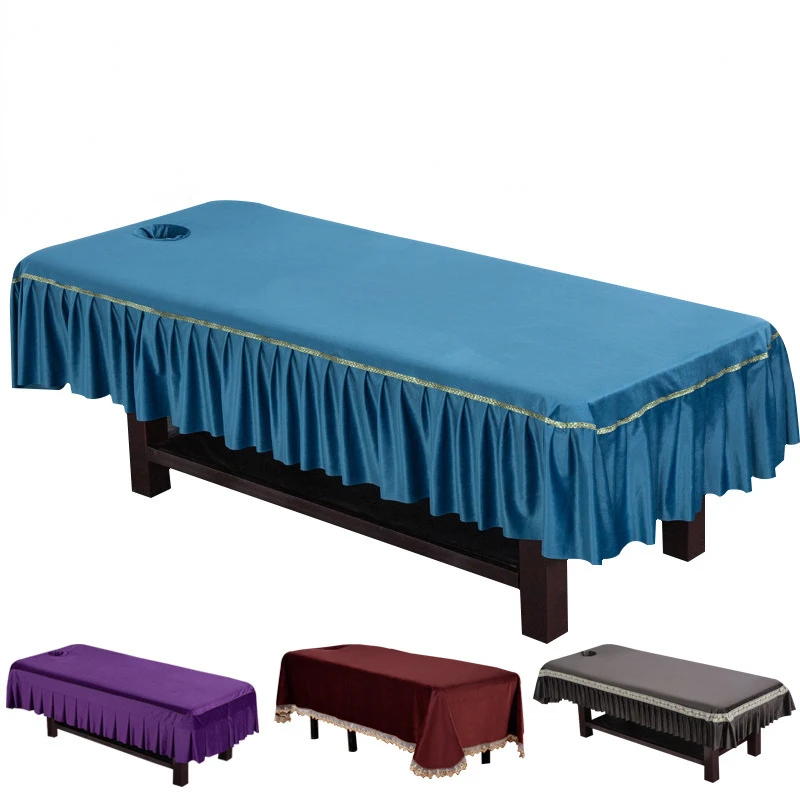 

Luxury Dutch Velvet Bed Sheet for Beauty Salon Spa Message Tuina Bed Cover Sabnanas Ruffle Skirt with Hole High Quality