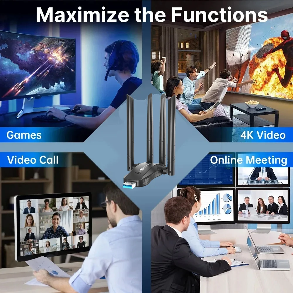 AX3000 USB3.0 WiFi 어댑터 듀얼 밴드 2.4G/5G 802.11AX WiFi 6 네트워크 카드 무선 와이파이 수신기 동글 드라이버 무료 (윈도우10/11 호환)