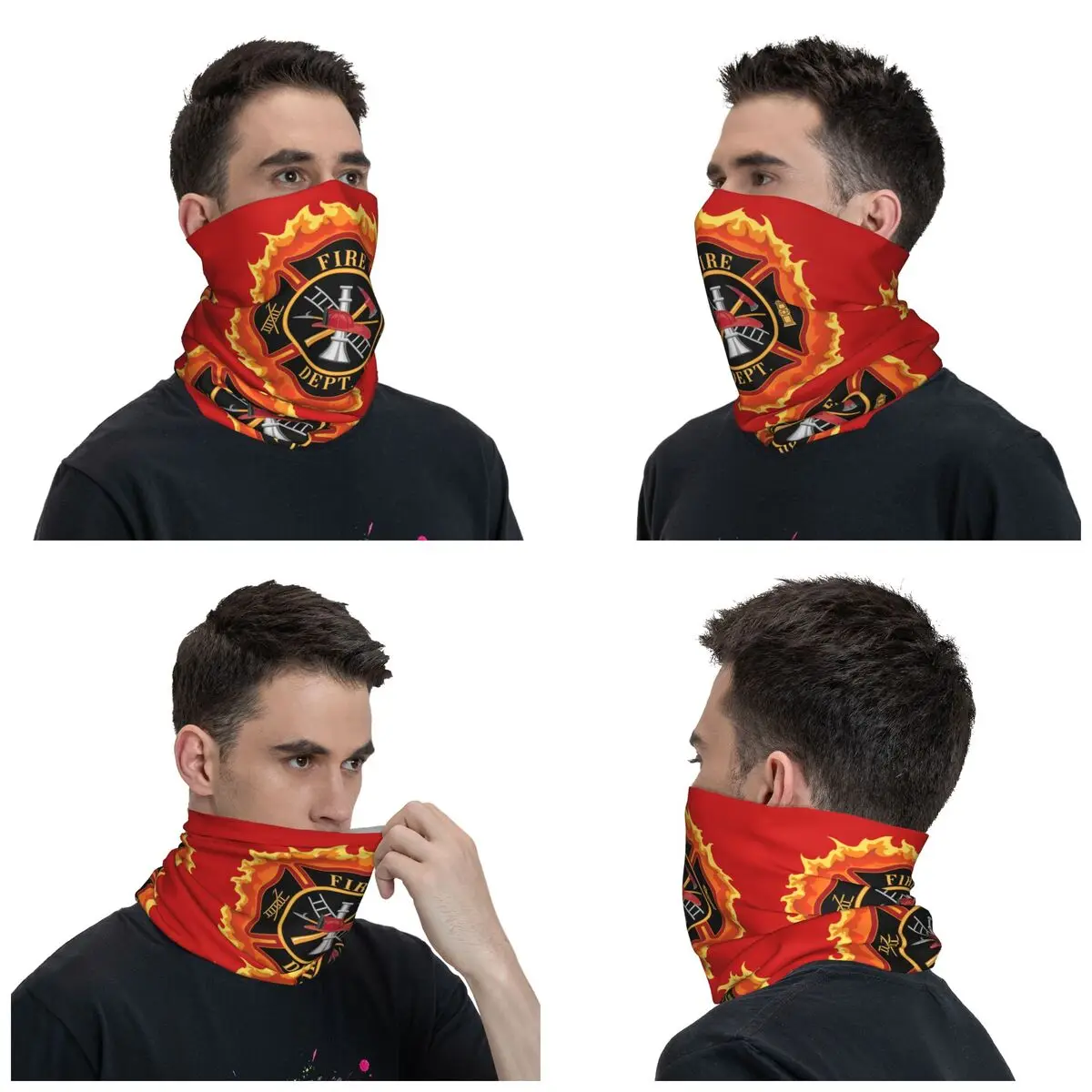 Firefighter Cross With Flames Bandana Neck Gaiter Windproof Face Scarf Cover Fire Rescue Fireman Headwear Tube Balaclava