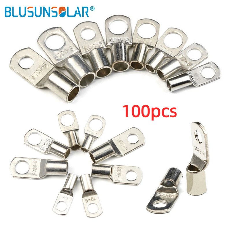 

LEADER 100pcs Copper Wire Lugs Ring Connector Bare Cable SC Crimp Terminal Copper Nose Wire Connector Suit 10mm2-95mm2 Cable