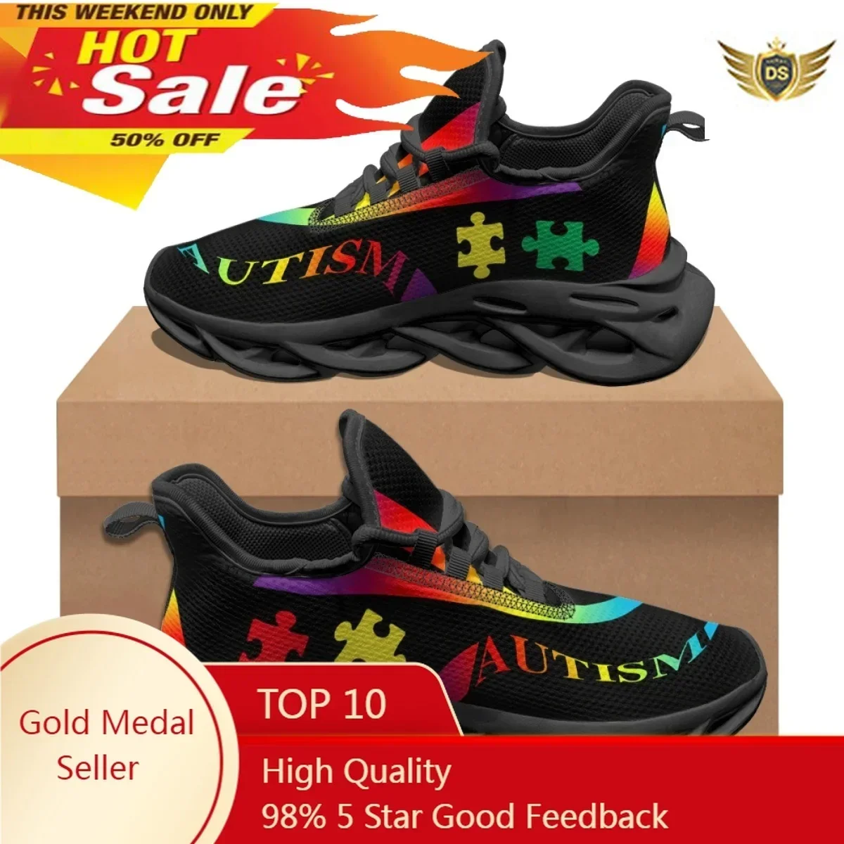New Fashion Sneakers For Women Autism Awareness Patterns Colorful Puzzle Print Outdoor Running Shoes Comfort Fitness Sports Shoe