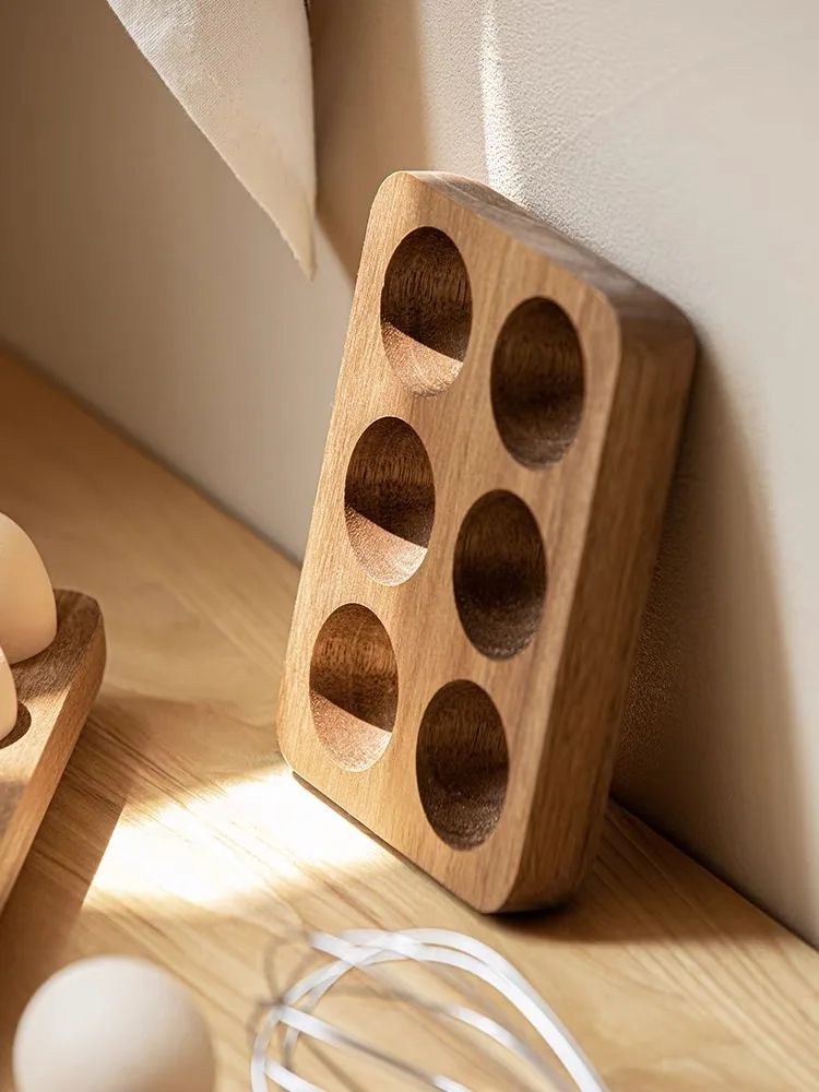 Egg storage tray, Acacia wood Japanese solid wood egg tray, kitchen and home refrigerator, creative breakfast egg box 2