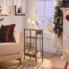 Slim Side Table with Charging Station USB Ports Compact Nightstand Small Spaces End Table with Shelves Sofa Bedroom Office 3