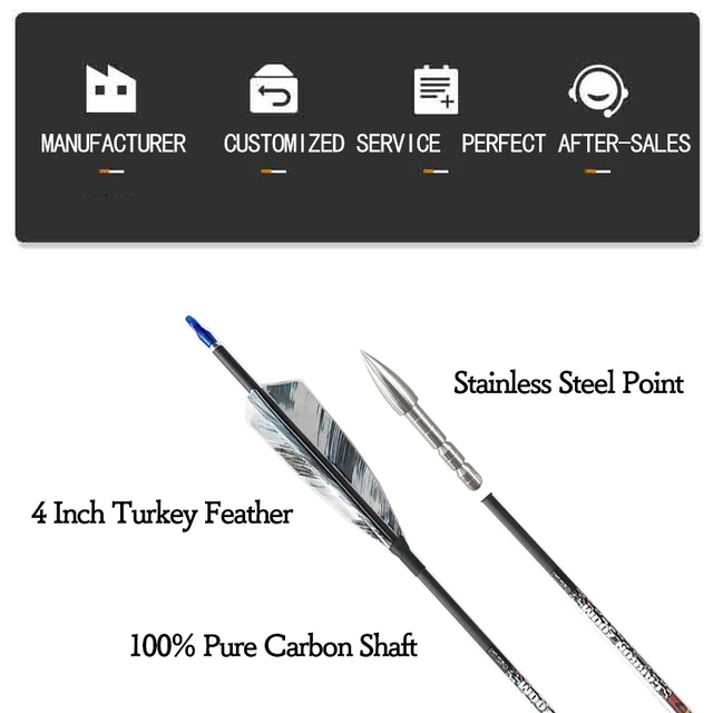 12 Frecce In Carbonio Per Tiro Con Arco - Spine 800, 30 Pollici, Punta 80 Grani - Per Compound E Ricurvo - Foto 3