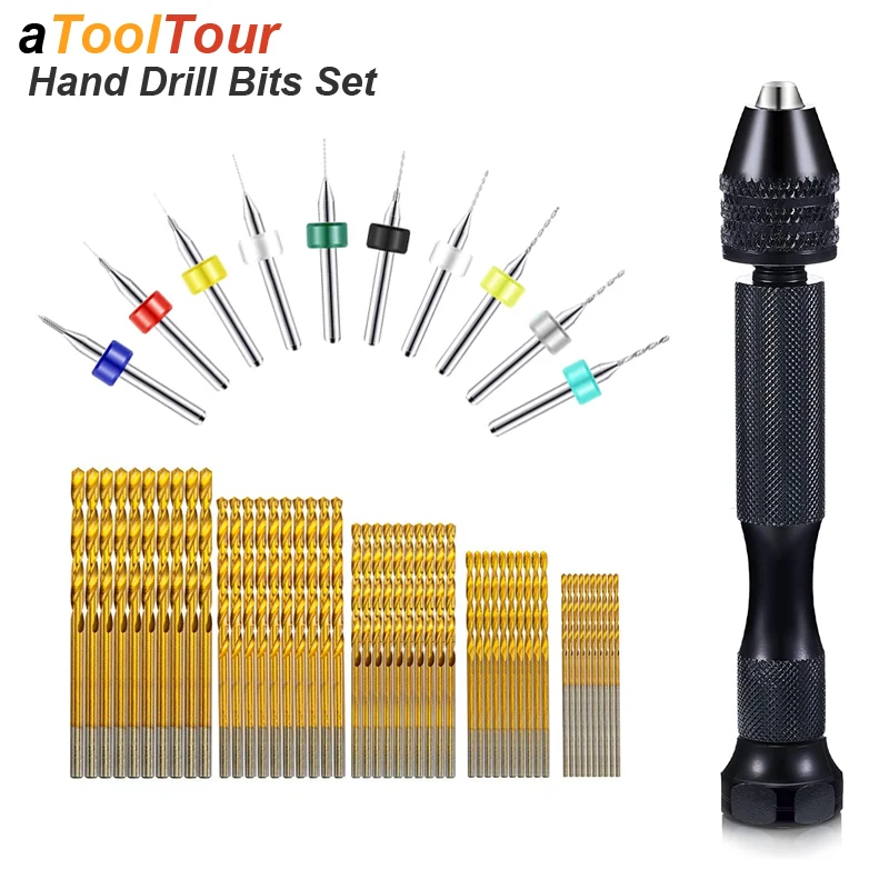 Alloy Steel Mini Pin Vise Hand Drill Twist Bit Set Rotary Tool For DIY Craft Carving Resin Polymer Clay Plastic Jewelry Making