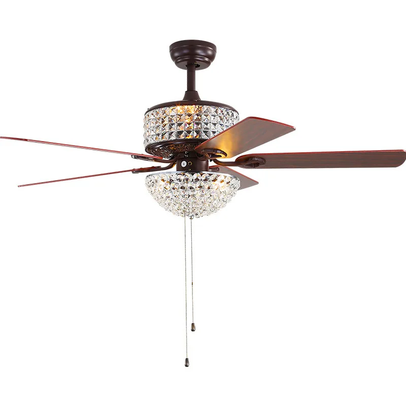 American crystal ceiling fan lamp Living room bedroom remote control fan Light LED restaurant ceiling lamp fixtures