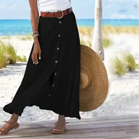 Plus Size Summer Fashion Button Solid Color Half-body Skirt Half-body Skirt Split A-line Package Hip Mid-waist Long Skirt - Image 6