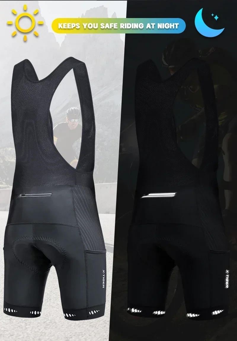 X-TIGER Radfahren Trägerhose mit Gesäßtasche Männer Outdoor 5D Gel Gepolsterte Reiten Trägerhose Fahrrad Herren Fahrradbekleidung MTB Kurz – Detail 9
