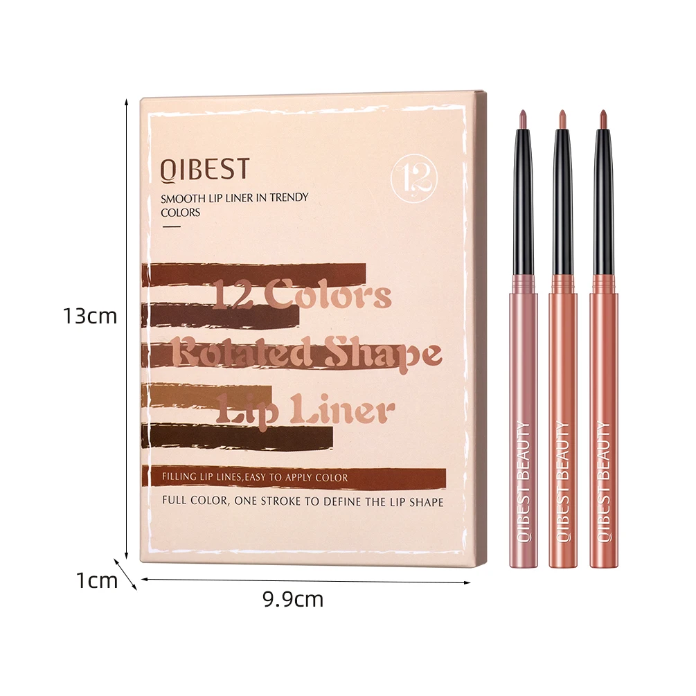 QIBEST 12 Colors Lipliner Pencil Sets Waterproof Sexy Red Matte Contour Tint Lipstick Lasting Non-stick Cup Lips Makeup Kits 6