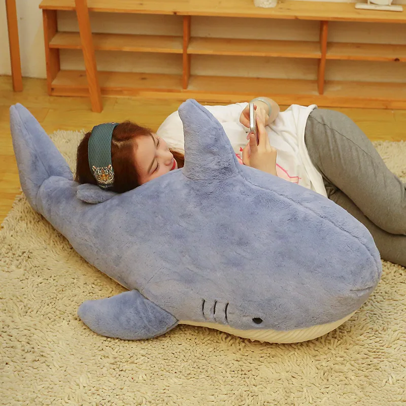 60-120CM Giant Size Whale Shark Plush Toy Cute Blue Sea Animals Stuffed  Huggable Shark Soft Pillow Kids Sleep with Birthday Gift