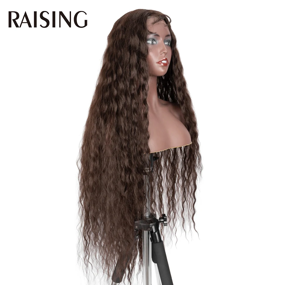Raising Wholesale Deep Wave Lace Wig Synthetic Curly Hair Scalp Wigs For Black Women Ombre Cheap Long Hair Wigs Pre-plucked 40in