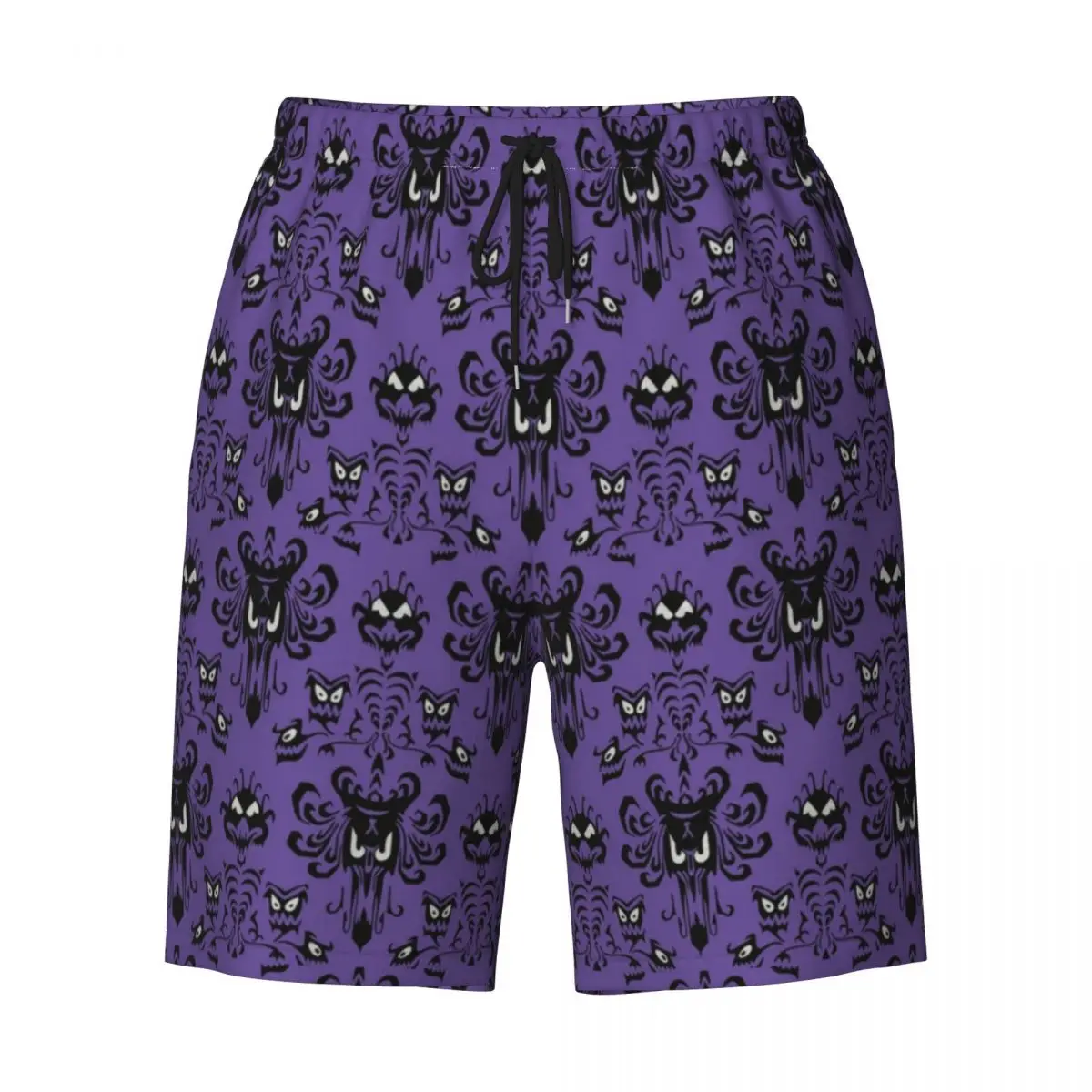 Men's Black Haunted Mansions Print Swim Trunks - Quick Dry, Loose Fit, With Pockets & Lining