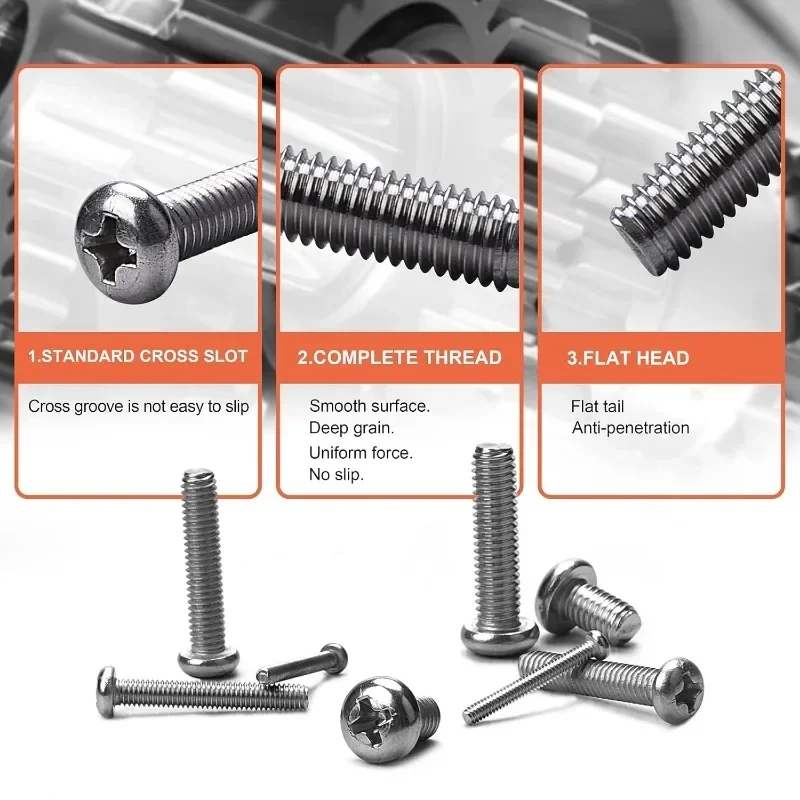 1220PCS 304 Stainless Steel Screws Set Phillips Pan Head Screw Bolt and Nut Flat Washers Machine Screws Assortment Kit M2/3/4/5