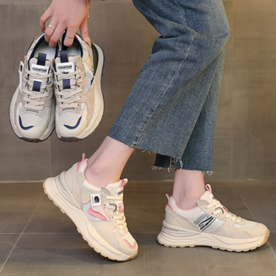 

Elmsk England Style Fashion Commuter Vintage Sneakers Patchwork Comfortable And Breathable Casual Vulcanized Shoes Women