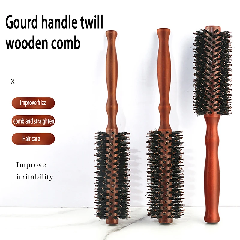 

Anti Static Wood Boar Bristle Hair Round Brush Hairdresser Styling Tools Teasing Brush For Hair Curly Comb Hair Brush