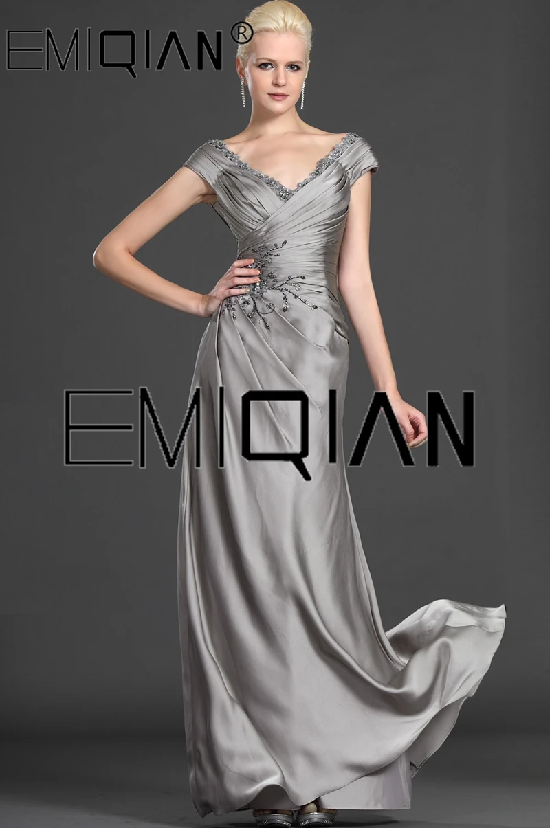 Elegant V Neck Beaded Long Mother Of The Bride Dresses Made Cap Sleeve Mother Evening Gowns