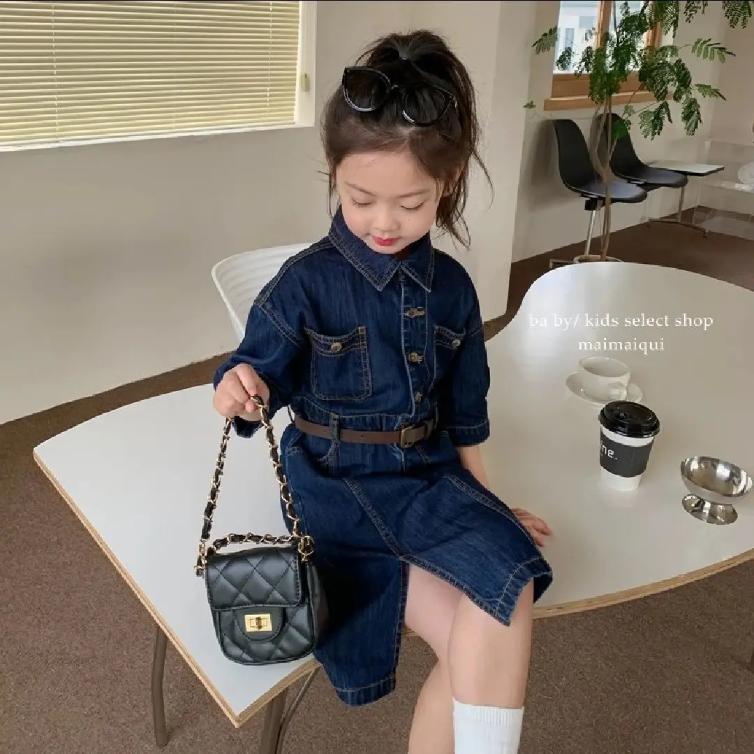 Spring summer baby children kids girl Belt denim casual cotton dresses Children's clothes