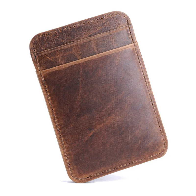 Men's 100% Genuine Leather Mini Wallet - Thin Credit/Bus Card Holder with ID Pocket, Compact Cash Case for Business