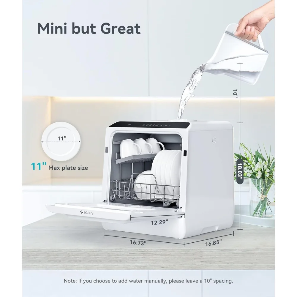 Portable Dishwasher Countertop, Mini Dishwasher with a Built-in 5L Water Tank, No Hookup Needed, 6 Washing Programs, Extra Air