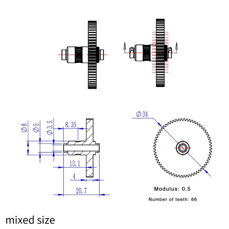 

Extruder Idler Arm and Gear with 66Teeth 1.7 for Prusai3 SidewinderX1 Extruder 3D Printer Extruder Parts