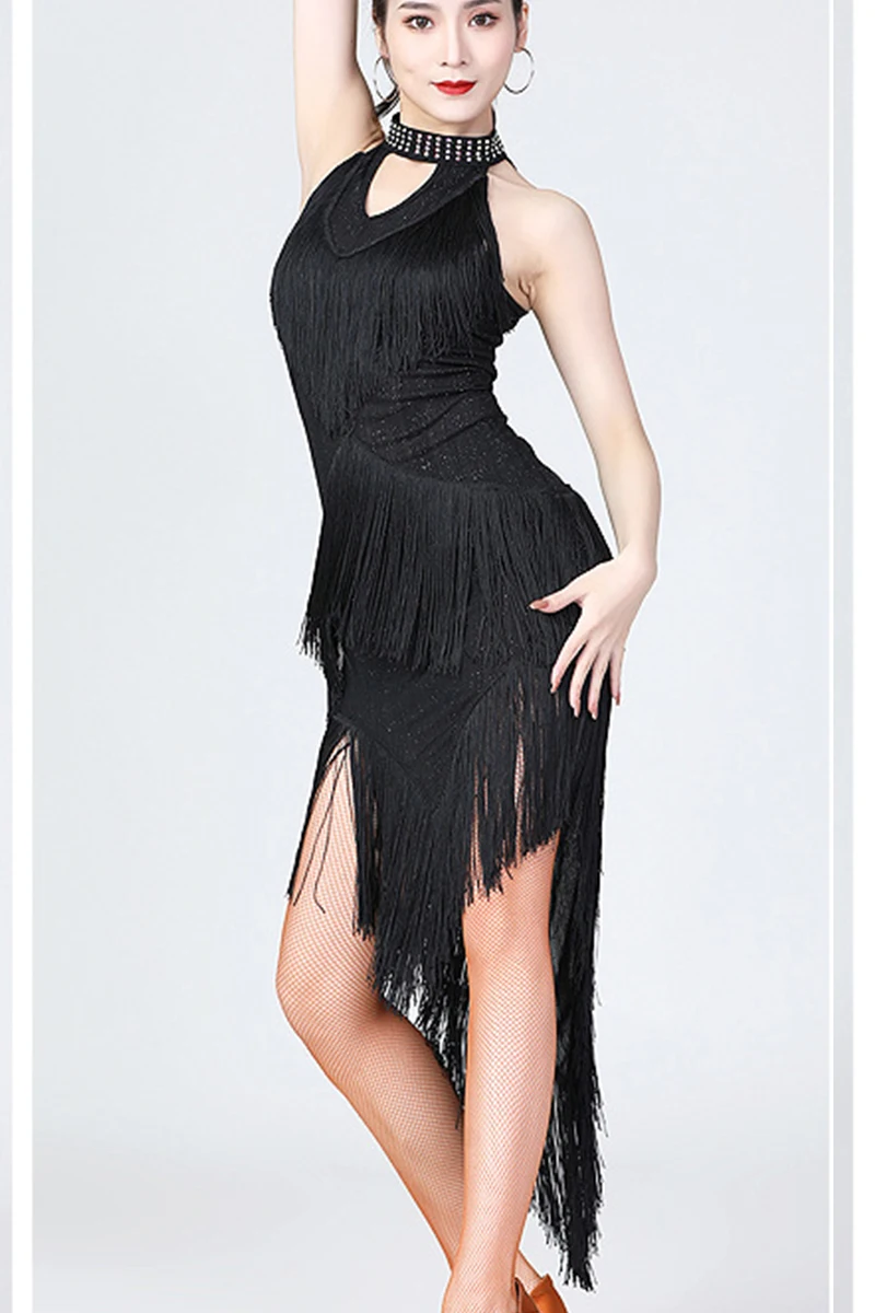 Robe De Danse Latine à Paillettes Pour Fille - Tenue De Compétition Pro Pour Salsa, Rumba, Cha-cha, Tango