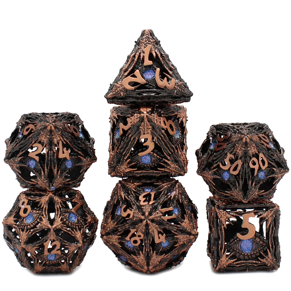 Hollow Metal Dice,New Eye Flying Dragon D&D Dice, 7 PCs DND Dice, Polyhedral Dice Set, for Role Playing Game Pathfinder
