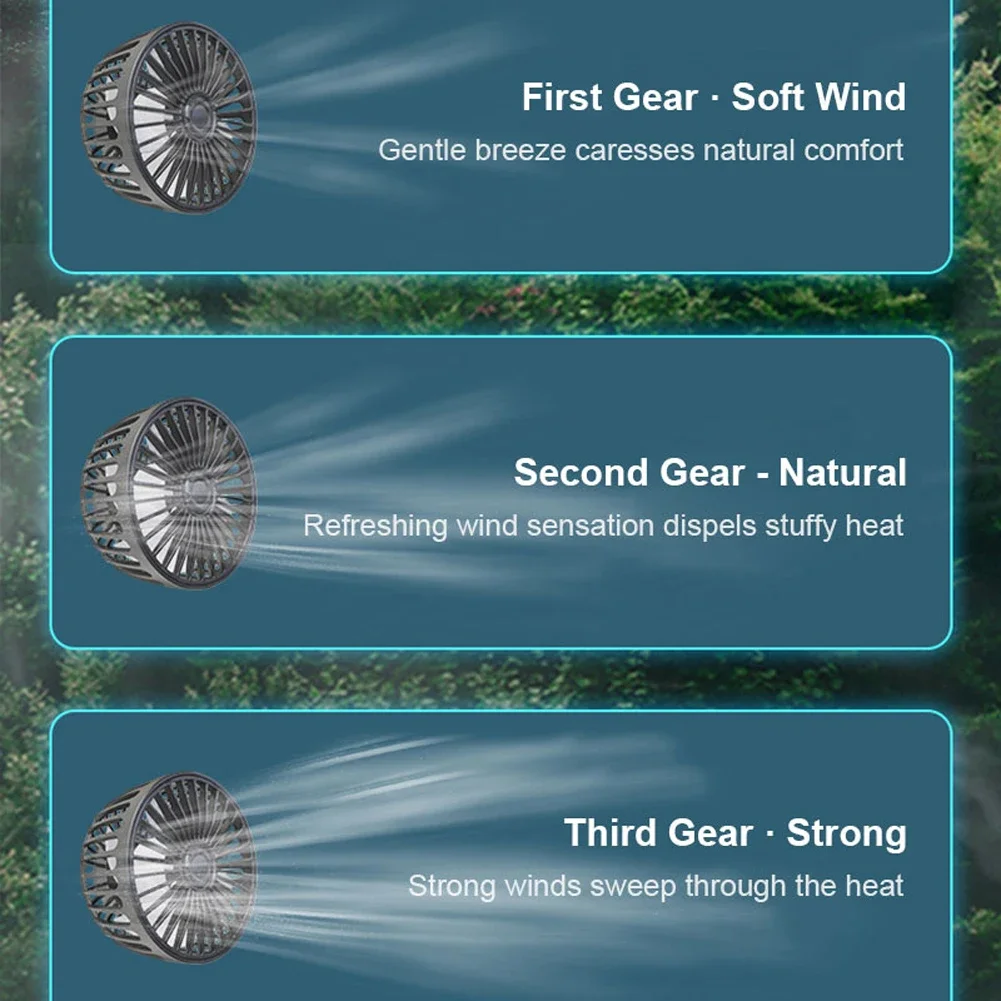 3-speed Car Seat Back Cooling Fan USB Charge Dual Head Fan 360 Degree Rotation Neck Cooler For Vehicle SUV For Auto Sedan 12/24V