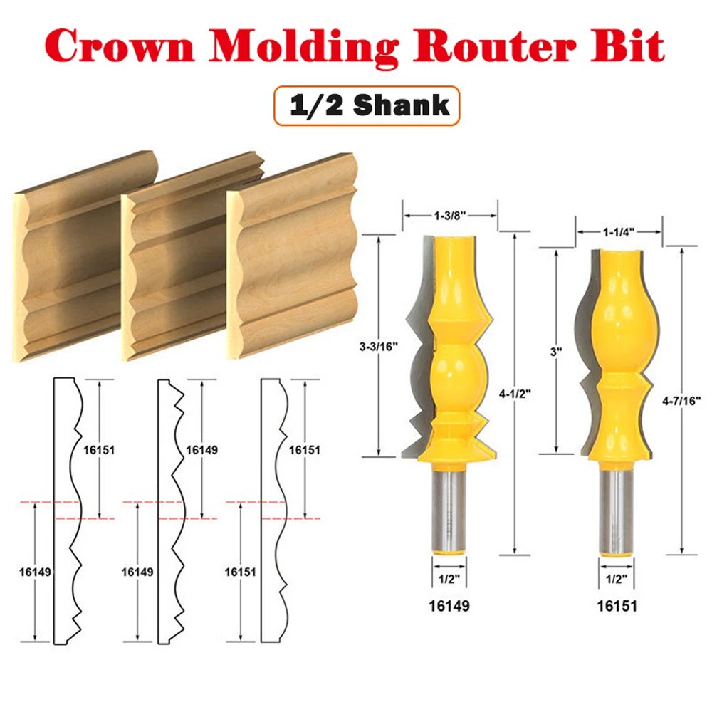 

Lamp Type/Drum Type 1/2" Shank Crown Molding Router Bit Router Bit Trimming Wood Milling Cutter for Woodwork Cutter Power Tools