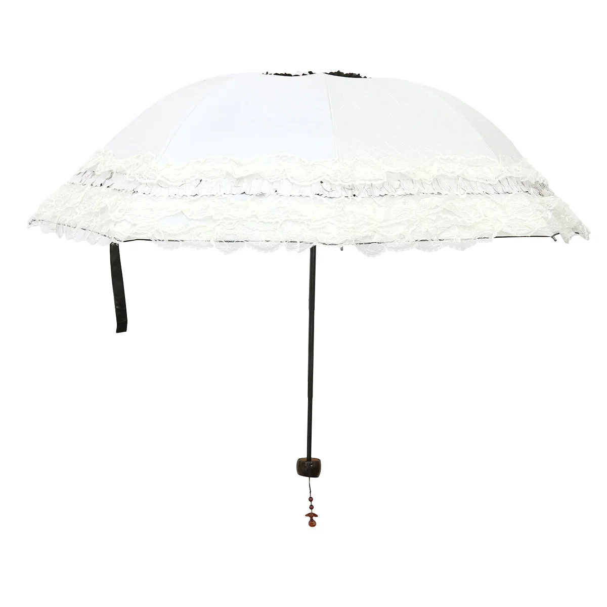 

Women Lace Ultraviolet-proof Folding Umbrella Outdoor Trvel Sunny Day Umbrella Wedding Props (Beige)