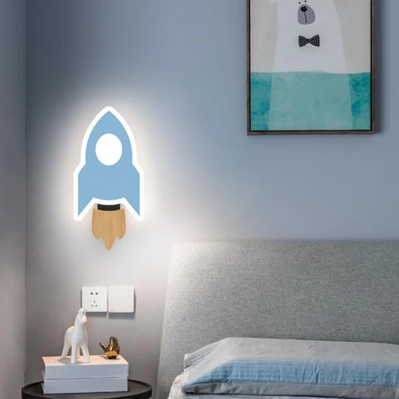 Cartoon LED Rocket Wall Lamp Modern Creative Moon Star Wall Light Indoor Baby Children's Room Bedside Decoration Light Kids Gift