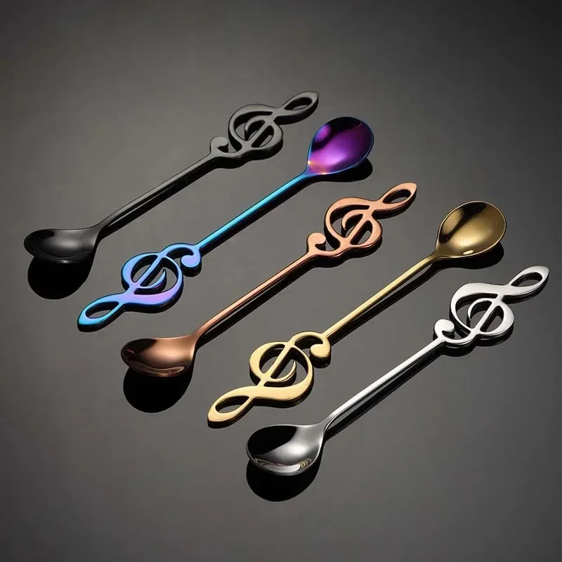 Stainless Steel Coffee Stirring Spoon Musical Note Spoon Mug Teaspoons Music Bar Ice Cream Creative Gift Spoon Kitchen Tableware