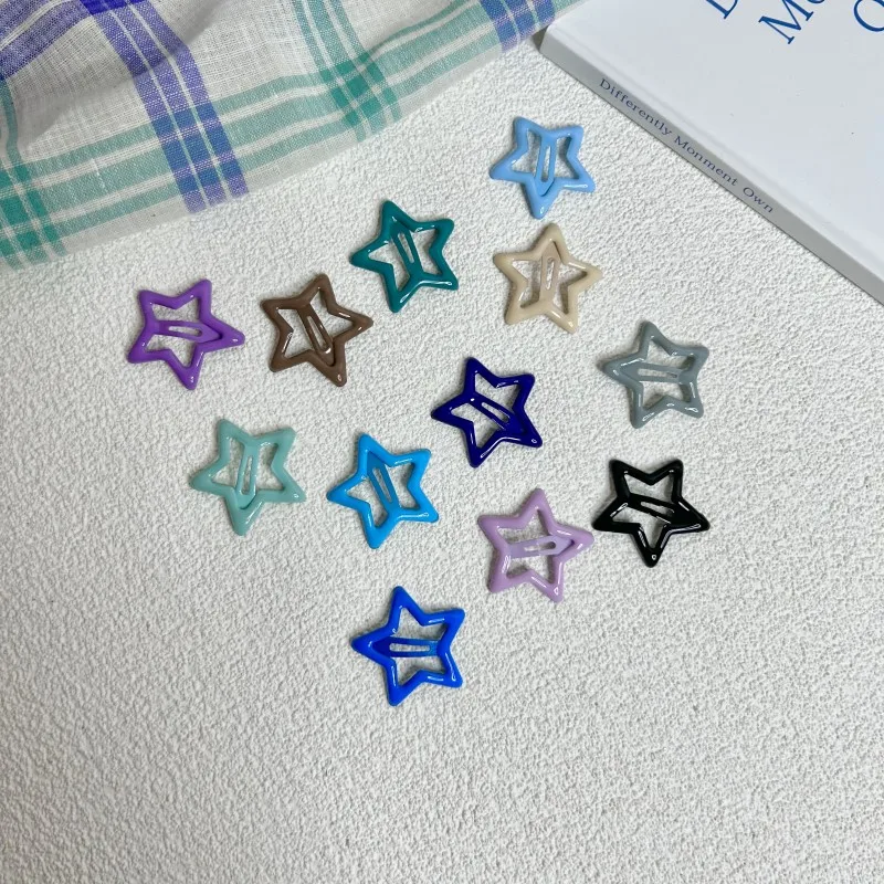 12pcs Candy Color Five-pointed Stars Hair Clips Children Cute BB Clips Hairpins Metal Barrettes Girls Hair Accessories