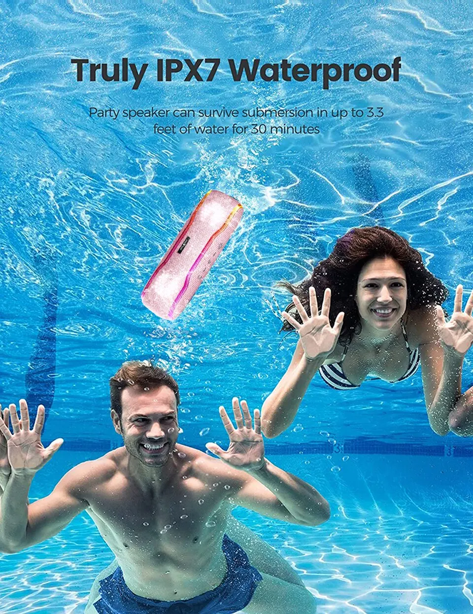 Wisetiger IPX7 Portable Bluetooth Speaker 25W Stereo Waterproof Outdoor Wireless Sound Box Colorful Lighting Pink Green For Party