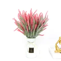 Artificial Flowers Flocked Plastic Lavender Bundle Fake Plants Wedding Bridle Bouquet Indoor Outdoor Home Kitchen Office Table 3