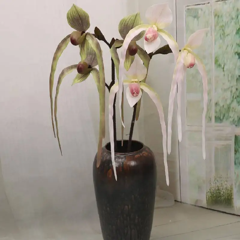3 Stück Hand fühlen Herde Paphiopedilum Orchidee künstliche Seide Blumen Luxus Home Dekoration Hochzeits feier Tisch Blumen arrangement