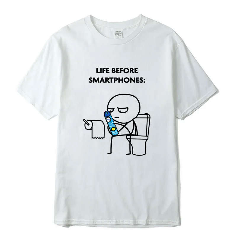 

Interesting Line of People Squatting on The Toilet Thinking Life Before Smartphones T Shirt Men Women Leisure Graphic Tshirts