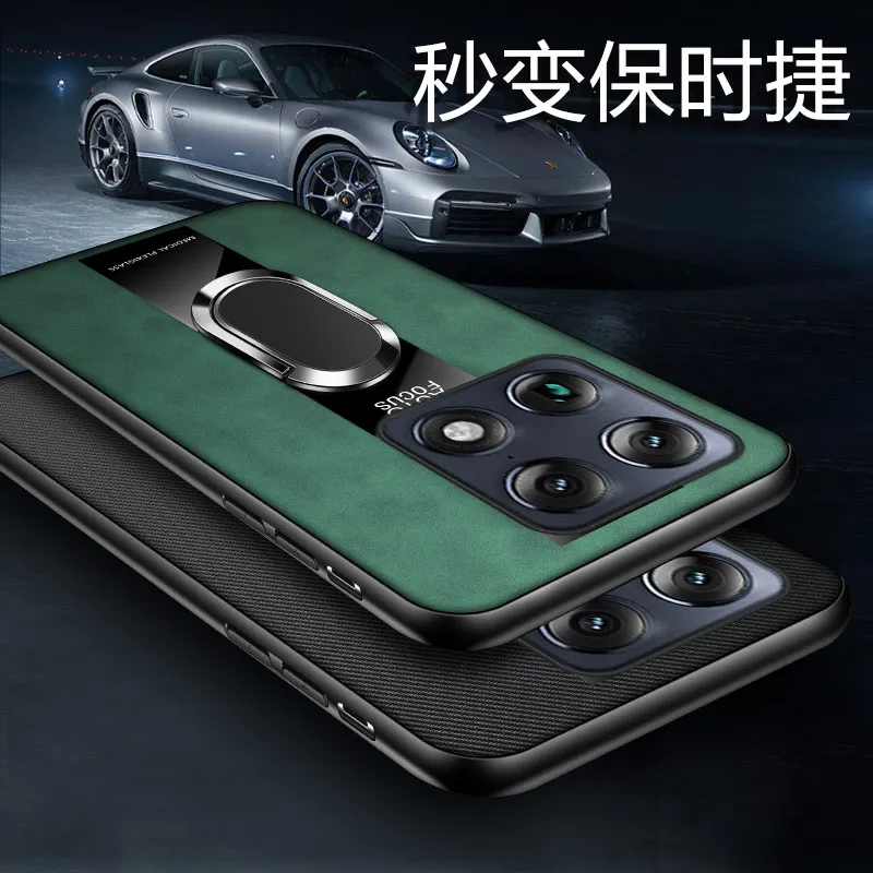 Magnetic Ring Holder PU Leather Shockproof Case with Lens Protection