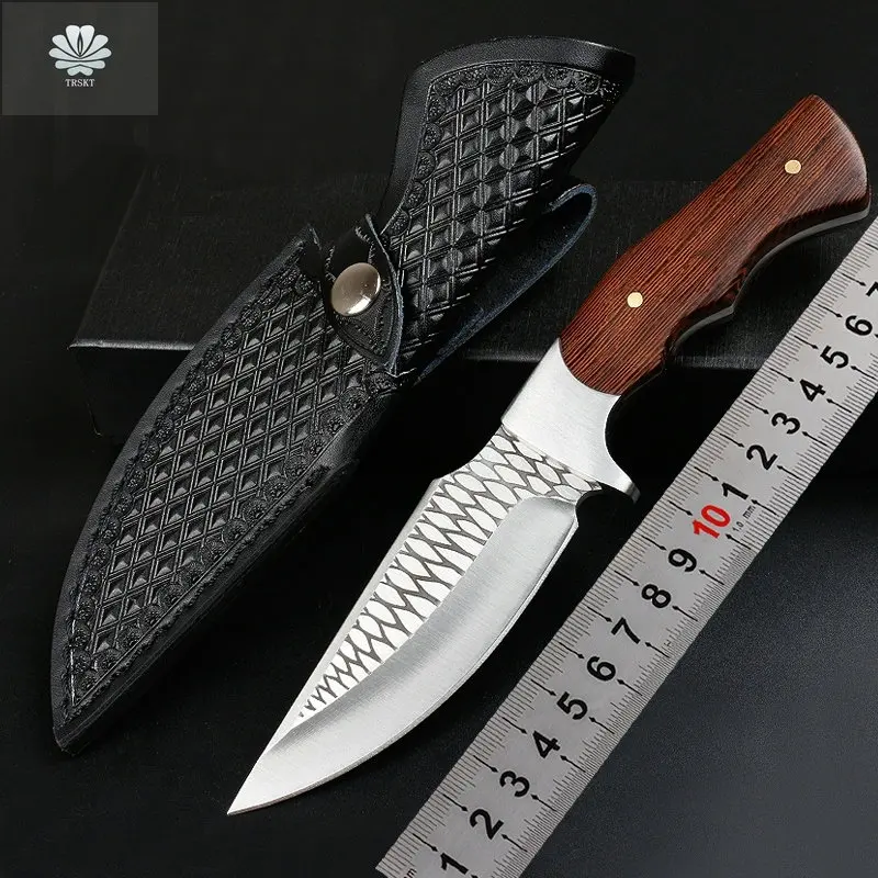 

Trskt 440c Camping Outdoor Rescue Knife Survival Hunting Knives With Leather Sheath ,EDC Tool Kitchen Knife,Dropshipping