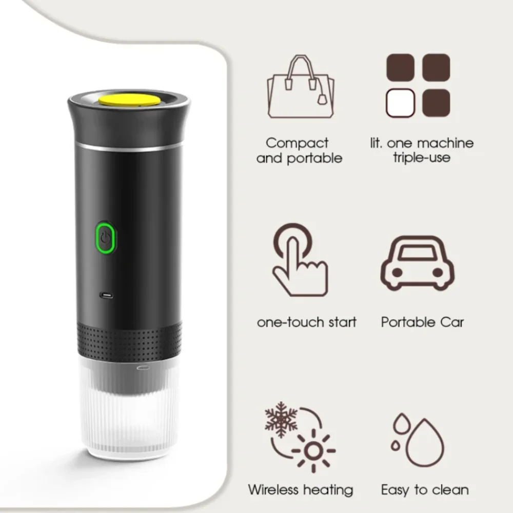 유핀 3 in 1 무선 전기 휴대용 에스프레소 커피 머신 (차량, 가정, 캠핑, 여행용) 스팀 가열 캡슐 커피 메이커