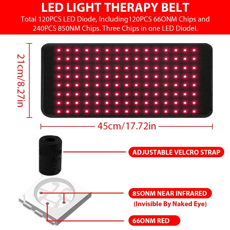 LED Red Light Belt 660nm&850nm Infrared Light Therapy Pad 120Pcs light therapy belt For Body Relief care Fatigue Deep