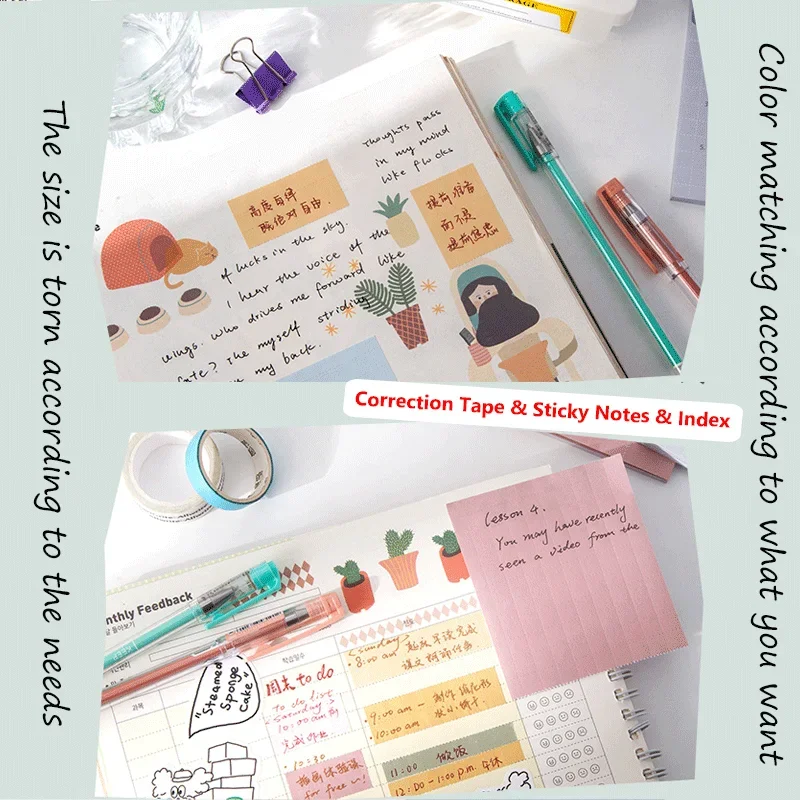 Morandi Tearable Sticky Notes Index Tabs Double-sided Tape Design Classification Notes Kawaii Stationary School Office Supplies - 4